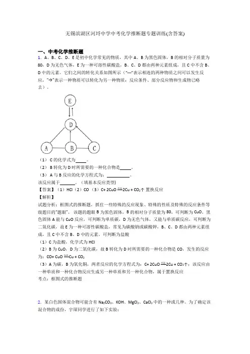 无锡滨湖区河埒中学中考化学推断题专题训练(含答案)