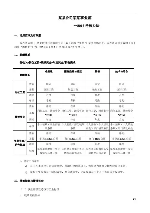 2014 某某事业部考核办法