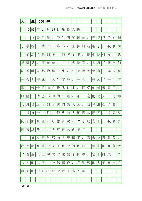 三年级叙事作文：大 雁_300字