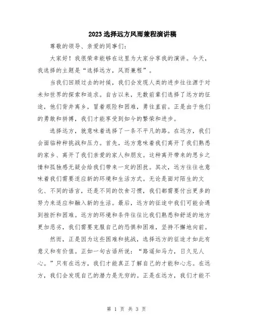 2023选择远方风雨兼程演讲稿