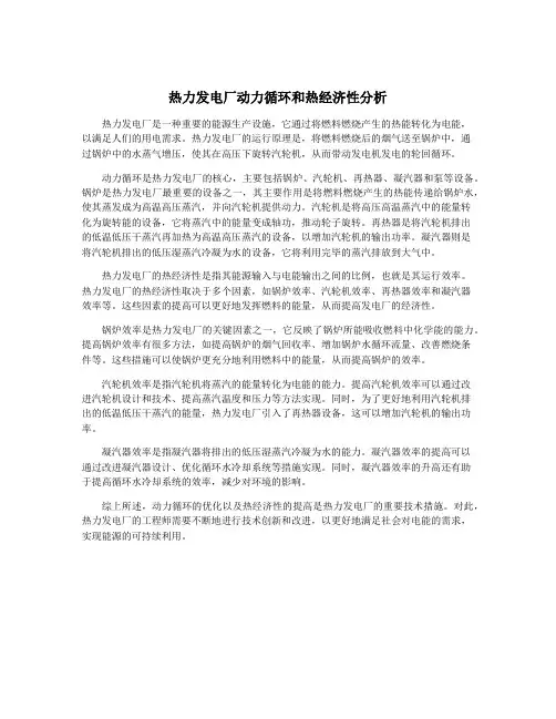 热力发电厂动力循环和热经济性分析