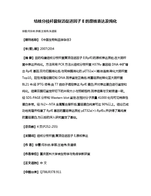 结核分枝杆菌复活促进因子E的原核表达及纯化