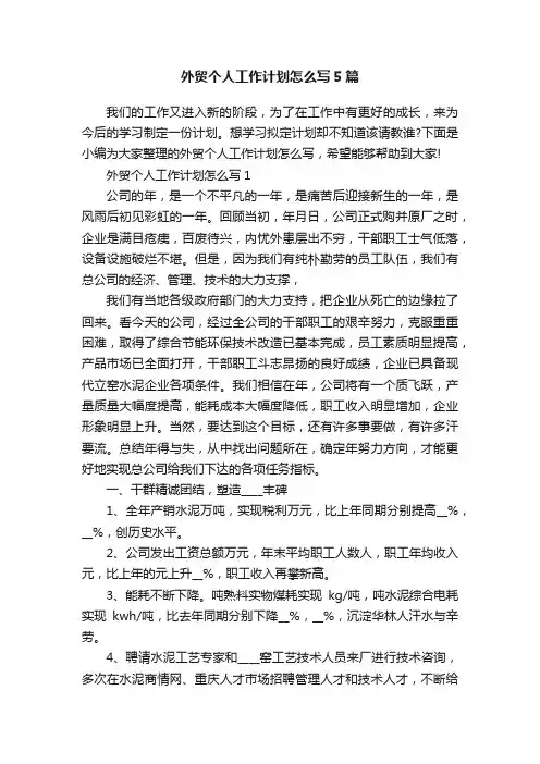 外贸个人工作计划怎么写5篇