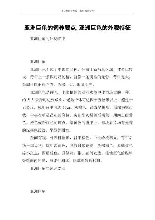亚洲巨龟的饲养要点,亚洲巨龟的外观特征