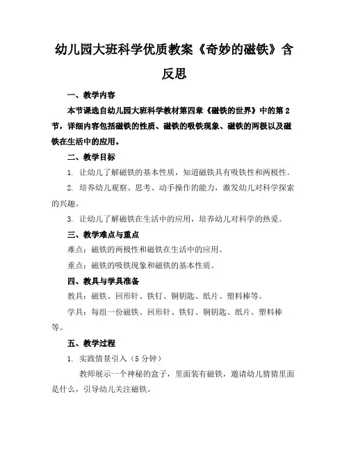 幼儿园大班科学优质教案《奇妙的磁铁》含反思