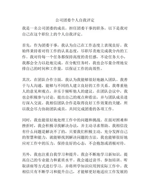 公司团委个人自我评定