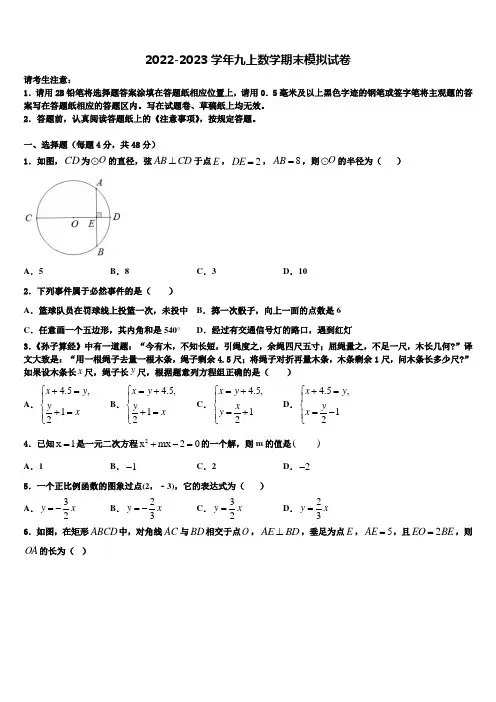 广东省深圳市龙岗区2022年数学九年级第一学期期末检测试题含解析
