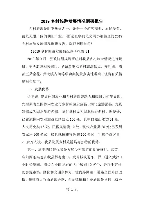 2019年乡村旅游发展情况调研报告-范文资料