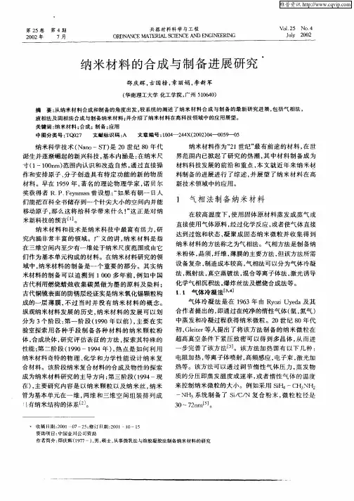 纳米材料的合成与制备进展研究