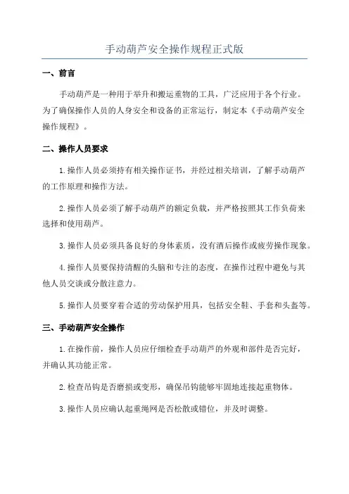 手动葫芦安全操作规程正式版
