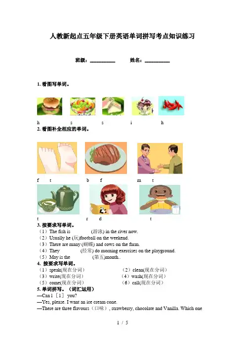 人教新起点五年级下册英语单词拼写考点知识练习