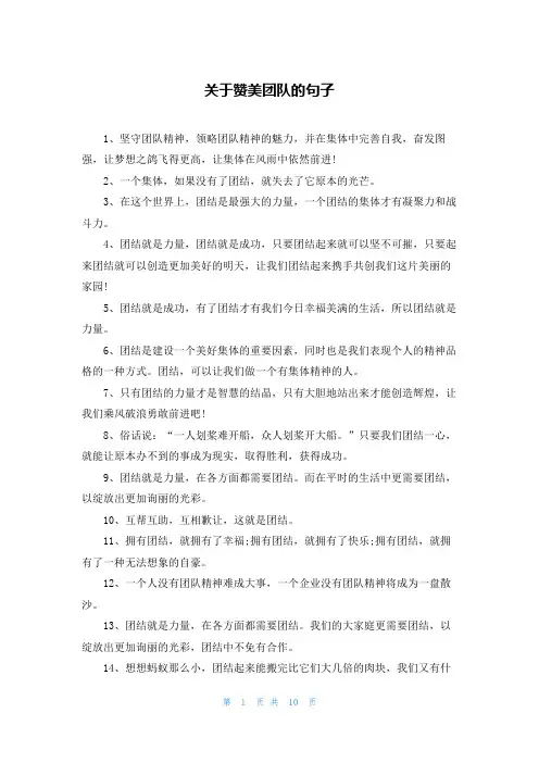 关于赞美团队的句子