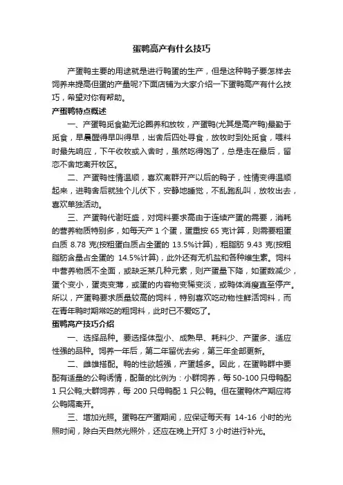 蛋鸭高产有什么技巧