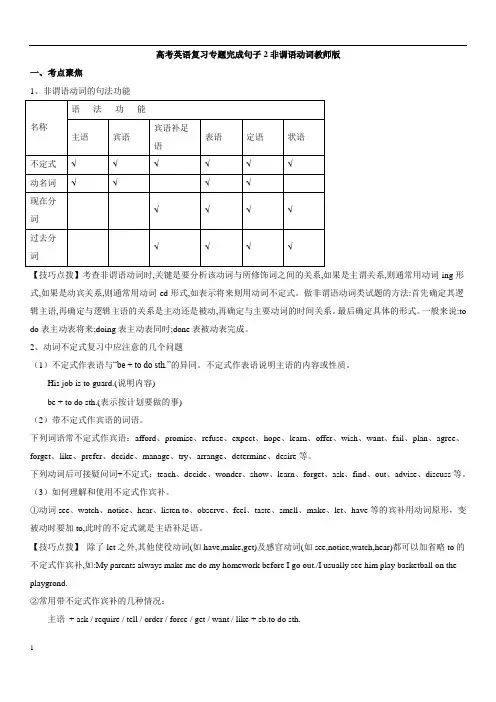 高考英语专题复习完成句子2非谓语动词教师版