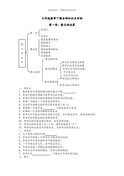 北师大版初一下册数学知识点总结