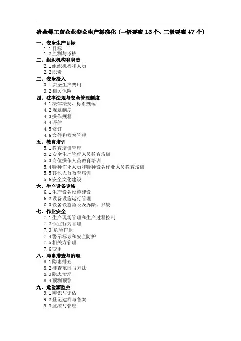 工贸企业标准化评审项目清单