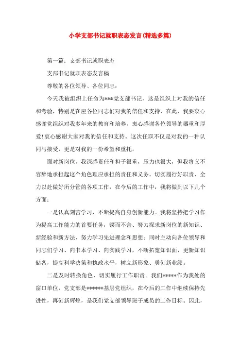 小学支部书记就职表态发言就(精选演讲稿)