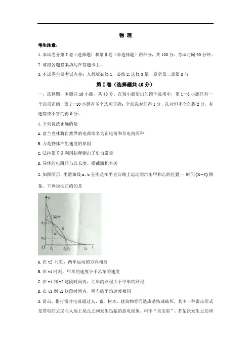 山西省2019-2020学年高二上学期期中考试物理试卷