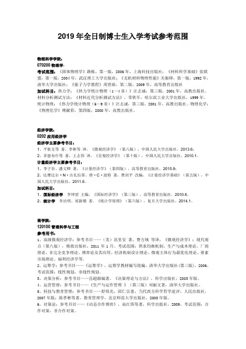 2019年青岛大学全日制博士研究生招生考试参考范围