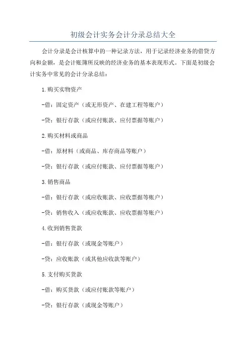 初级会计实务会计分录总结大全