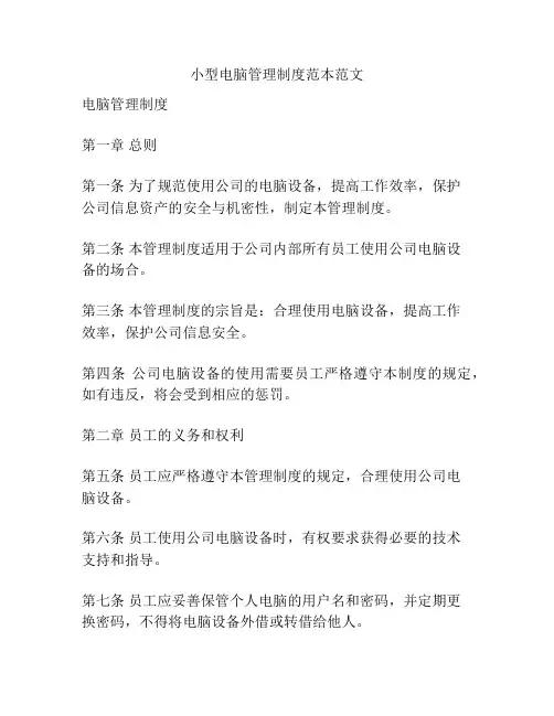 小型电脑管理制度范本范文