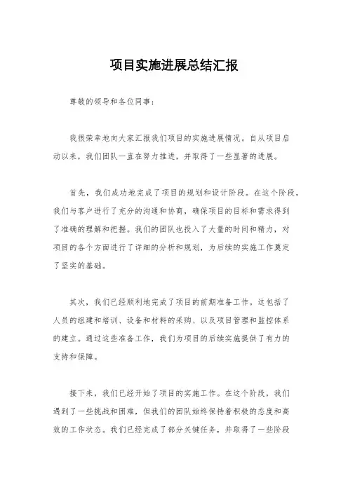 项目实施进展总结汇报