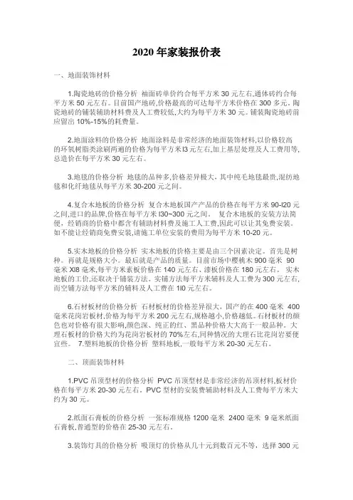 2020房屋装修爆款全包、半包预算报价表家装报价表 (1)