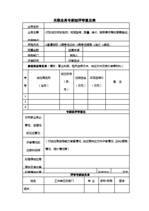 关联业务专家组评审意见表【模板】