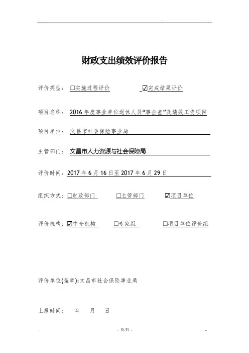 财政支出绩效评价报告(模板)
