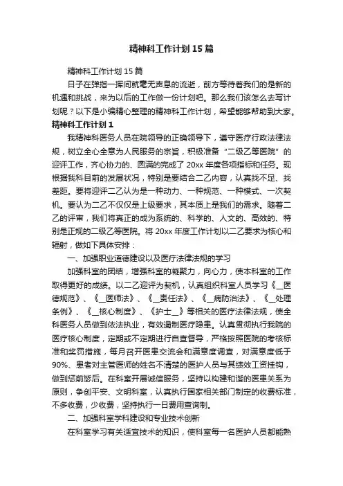 精神科工作计划15篇