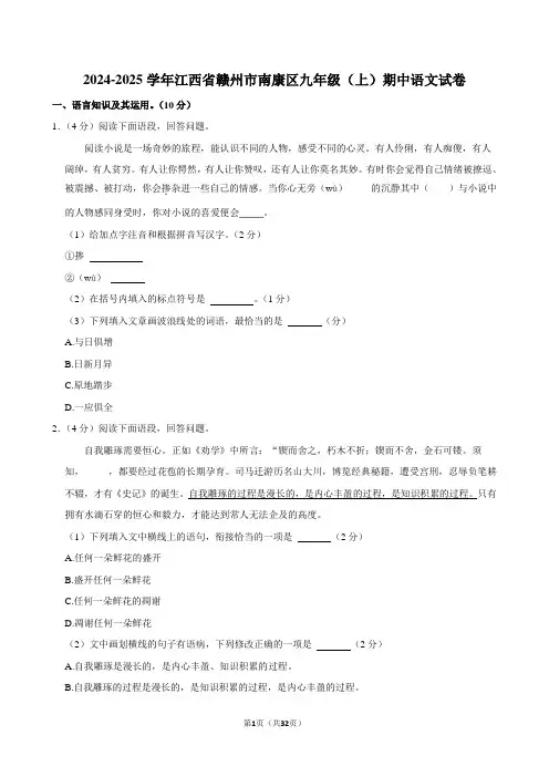 江西省赣州市南康区2024-2025学年九年级上学期期中考试语文试卷