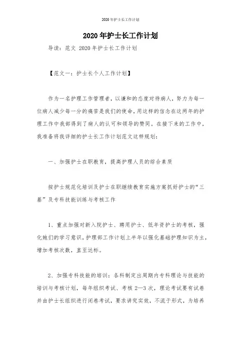 2020年护士长工作计划