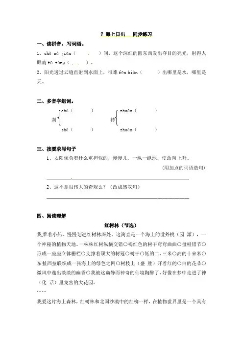 【语文S版】五年级上册语文同步练习-7海上日出