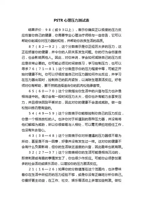 PSTR心理压力测试表