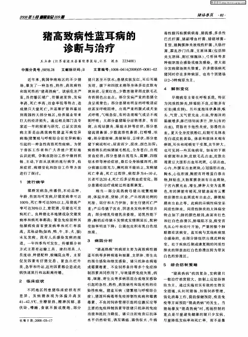 猪高致病性蓝耳病的诊断与治疗