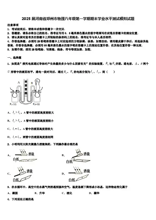 2025届河南省郑州市物理八年级第一学期期末学业水平测试模拟试题含解析