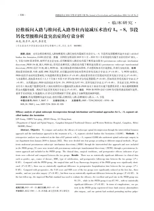 经椎板间入路与椎间孔入路脊柱内镜减压术治疗L5-S1节段钙化型腰椎间盘突出症的疗效分析