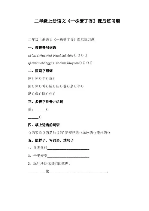 二年级上册语文《一株紫丁香》课后练习题