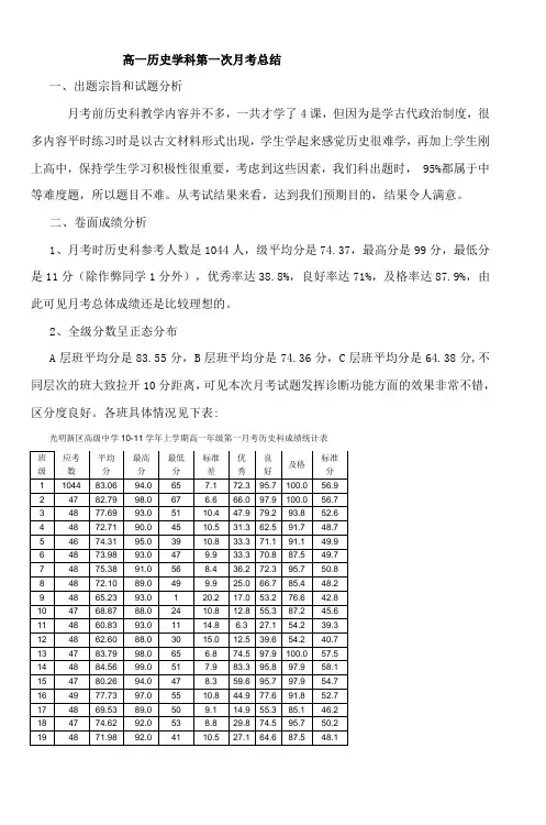 高一历史学科第一次月考总结