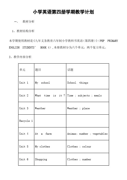 2014年新人教版版pep四年级英语下册教案 (1)