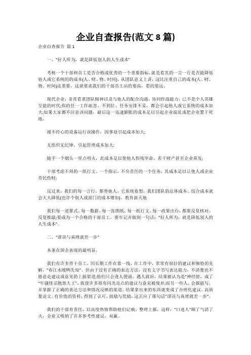企业自查报告(范文8篇)