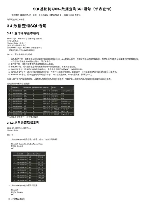 SQL基础复习03--数据查询SQL语句（单表查询）