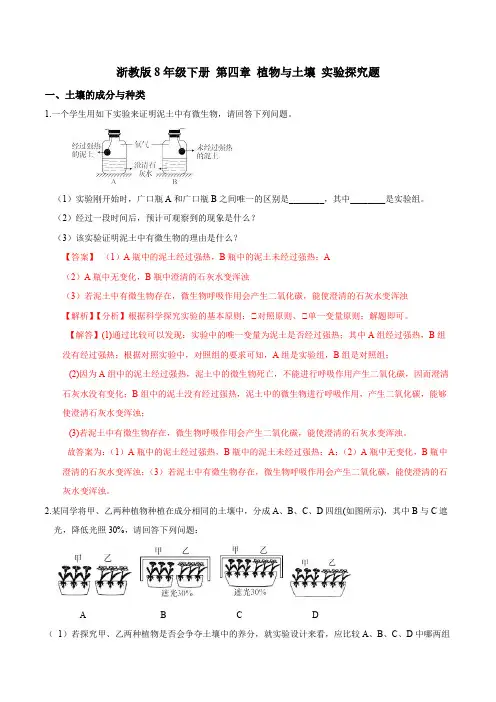 浙教版8年级下册 第四章 植物与土壤 实验探究题(解析版)