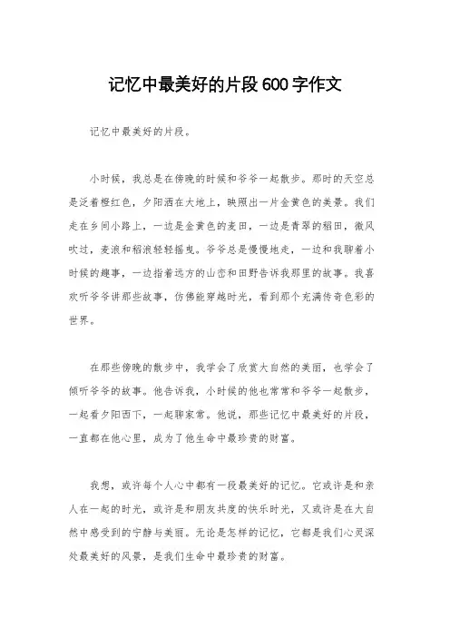 记忆中最美好的片段600字作文