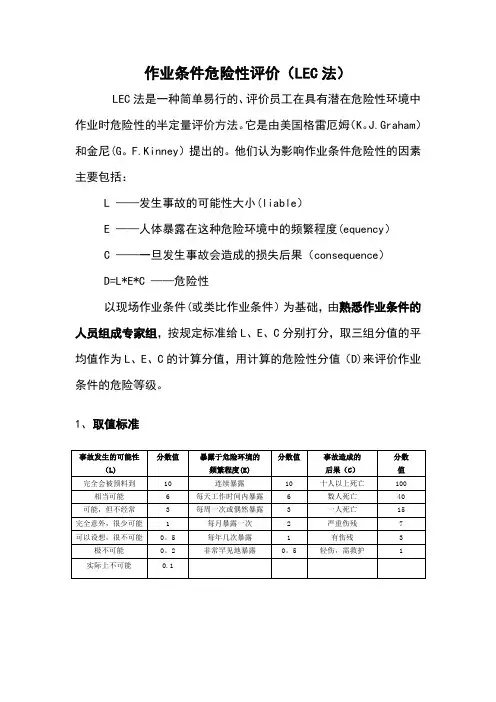 作业条件危险性评价(LEC法)及举例