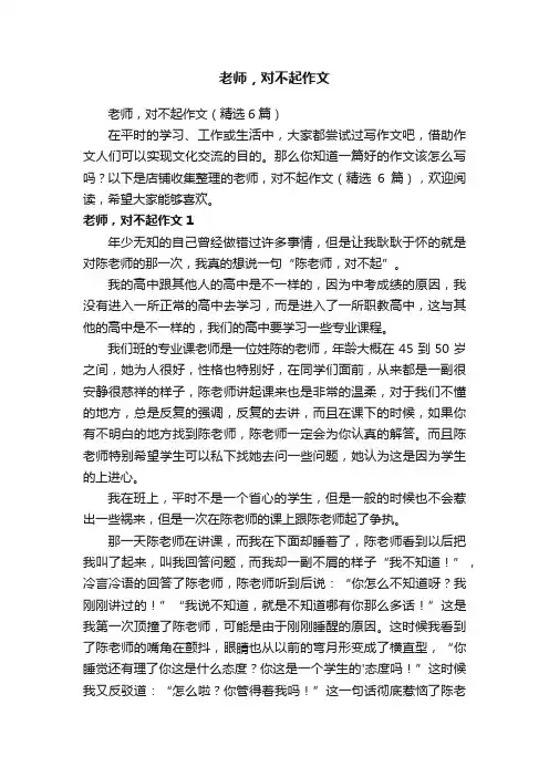 老师，对不起作文 2