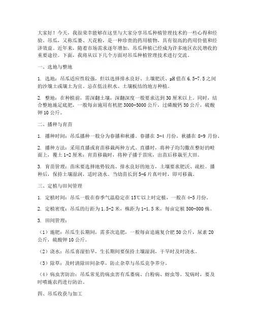 吊瓜种植管理技术交流发言稿