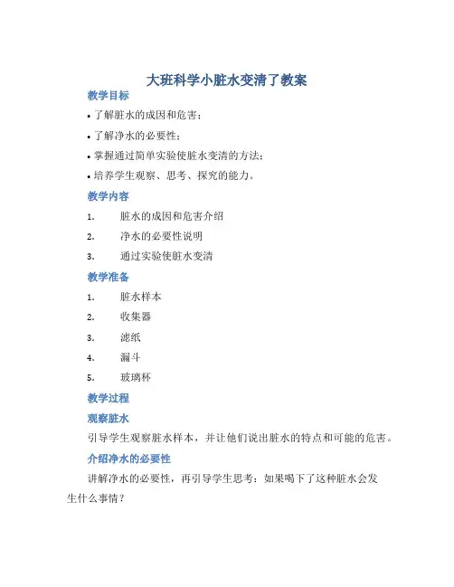 大班科学小脏水变清了教案【含教学反思】