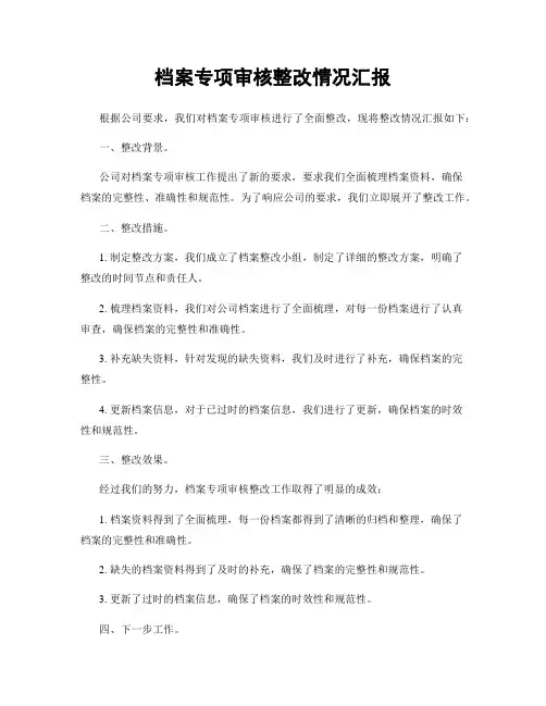 档案专项审核整改情况汇报