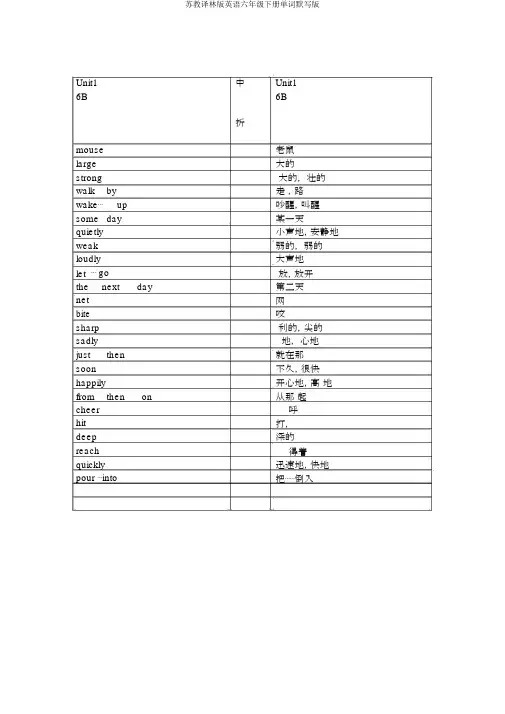 苏教译林版英语六年级下册单词默写版